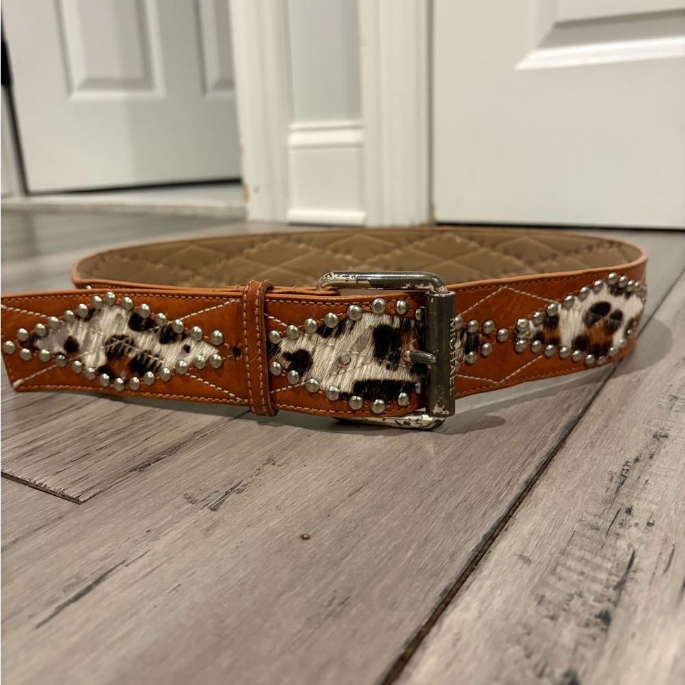 Michael by Michael Kors Studded Leather Belt with Fur Print cowgirl